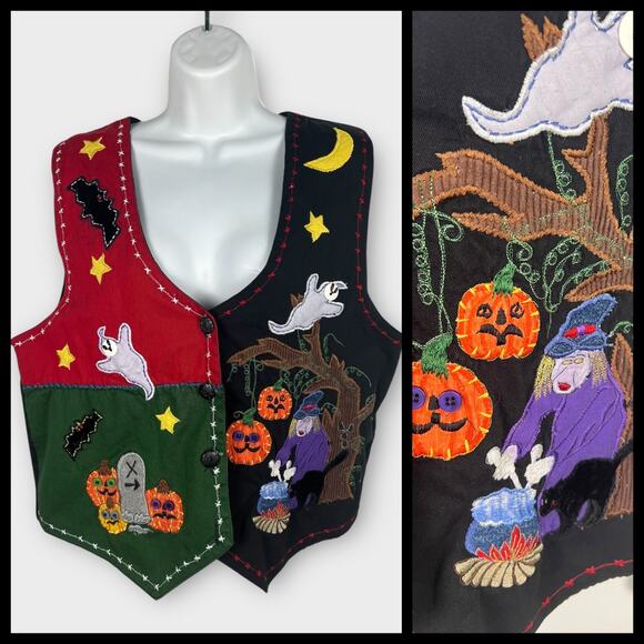 Passports Women’s Vest Top Halloween Medium Black Ghosts Witches Spooky 90s - Picture 1 of 8